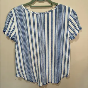 Cloth‎ & Stone Anthropologie Blue And White Striped Frayed Hem Top Sz S thumbnail 6