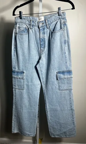 J176. NWT Unpublished Jolene Cargo Jeans Echo Park Light Wash High Rise Wide Leg thumbnail 1