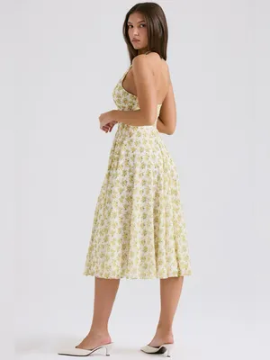 House of CB Solada Ivory Vintage Floral Print Georgette Halter Sundress XL thumbnail 6
