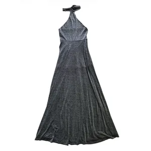 Lioness NWT Halter‎ Neck Maxi Dress Womens XS Silver Black Metallic Backless thumbnail 2
