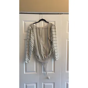 ASTR The Label Striped Surplice‎ Bodysuit Womens Size XL Ivory Black Long Sleeve thumbnail 5