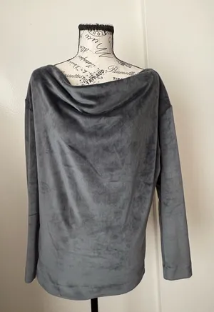 White House Black Market Slate Gray Draped Boatneck Long-Sleeve Top thumbnail 1