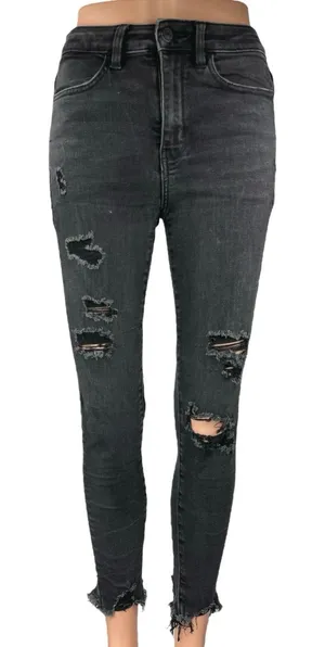 American Eagle Next Level Stretch Black Distressed Skinny Denim Jeans Size 4 thumbnail 1