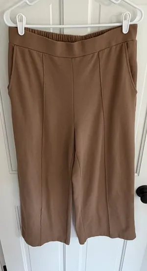 Melloday Camel Wide Leg Cropped Pants Pull On Elastic‎ Waist L thumbnail 1