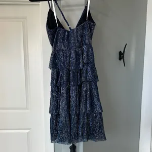 Lulu's Sparkly Blue silver Layered Mini strappy Dress XS EUC #hoco thumbnail 4