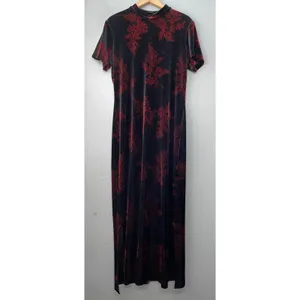 Vtg Teddi Evening Size 12 Black Red Velvet Maxi Dress Asian Oriental Whimsigoth thumbnail 3