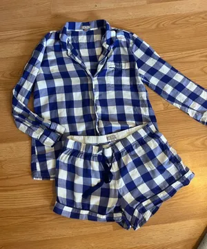 J. Crew Blue and White Gingham Women's Pajama Set thumbnail 1