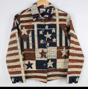 Coldwater Creek Vintage Tapestry patriotic american flag stripes stars jacket M thumbnail 1