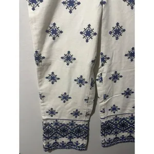 Mango White Blue Geometric Embroidered Wide Leg Cropped Pants Size‎ 4 NWT thumbnail 5