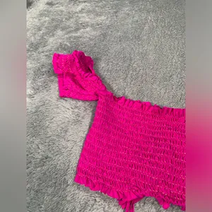 Pilyq swim top smocked sleeves fuschia pink small thumbnail 5