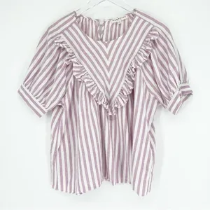 Downeast Brighton Linen‎ Blend Striped Ruffle Blouse Women's Size M Cottagecore thumbnail 2