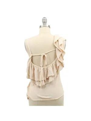 New Zara Ruffle One Shoulder Cream Soft Knit Tie Back Top L thumbnail 5