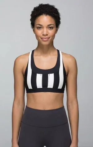 Like New Lululemon Run: Stuff Your Bra Sports Striped Black White Size 4 S thumbnail 1
