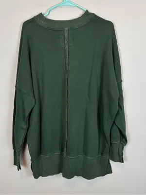 Aerie Oversized Crewneck Sweatshirt Green Exposed Seams XS thumbnail 6