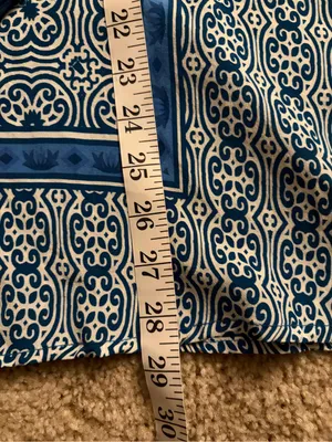 Tolani Blue Silk Medallion Print Boho Tassel Tie Blouse boho Top size large thumbnail 13