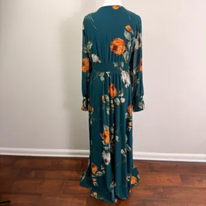 Baltic Born Olivia Teal Green Floral Smocked V-Neck Maxi Dress Long Sleeve 2XL thumbnail 6