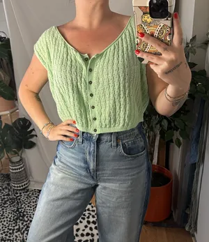 Anthropologie Pilcro Women's Cropped Cable Knit Sweater Top Sage Green Small thumbnail 1