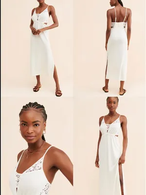 Anthropologie Daily Practice Cream Terry Lace Panel Midi Dress Side Slit Size M thumbnail 2