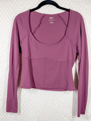 Anthropologie Maeve Maroon‎ Scoop Round Neck Long Sleeve Cropped Top thumbnail 2