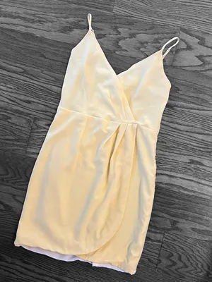Lavender Brown Silk Wrap Mini Dress Size Small Butter Yellow Cocktail Wedding thumbnail 1