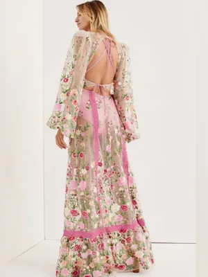 For Love & Lemons Luna Embroidered Floral Tulle Maxi Dress Ethereal Small New thumbnail 9