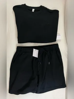 Bandier SET Black Casual Elastic Waist Short & Crewneck sweatshirt size S thumbnail 2