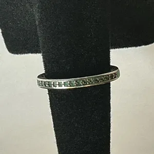 Pandora S925 ALE 48 Sterling Silver Green Enamel Ring Size 4.5 Stack Band thumbnail 2