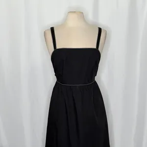 ZARA‎ Luiza Black Midi Dress Tie Back Contrast Stitching Pockets Poplin X-Large thumbnail 3