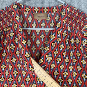 Kachel Size-2 Blouse Red Blue Geometric Diamond 100% Silk Smocked thumbnail 6