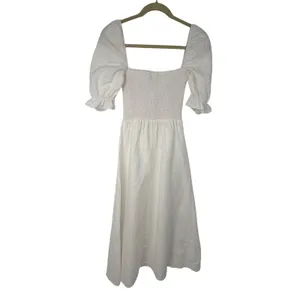 Reformation Marabella Linen Midi Dress White Smocked Puff Sleeve Small Vacation thumbnail 3