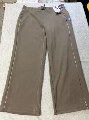 Members Mark Sandwash Wide Leg Pants XXL Taupe Brown Piping Moisture Wicking NWT thumbnail 1