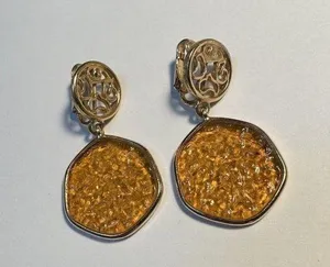 Signed Sarah Cov Gold Tone Dangle Drop Clip On Earrings Taste Of Honey thumbnail 1