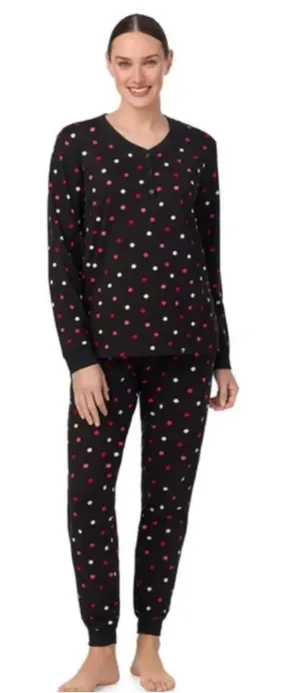 NEW Aria Polka Dot Cozy Jersey Henley Pullover Jogger 2pc Sleepwear Set XL thumbnail 1