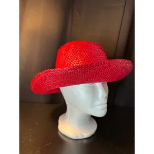 Red Straw Cowboy Hat‎ with Woven Band and Feather Accent Western Style Fedora thumbnail 9