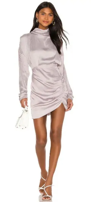 Elliatt Aristrocat Mini Asymmetrical Satin Dress Ash Lavender xs thumbnail 1