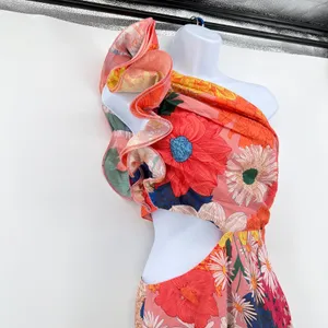 NWT Billy J Amina Floral One Shoulder Cutout Maxi Dress Multi Orange US 4 AU 8 thumbnail 4