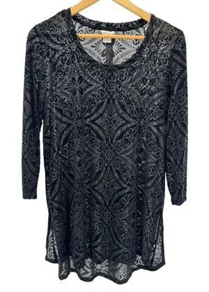 Ariat Black Burnout Velvet Sheer‎ Tunic Top Women's M Boho Western Long Sleeve thumbnail 1