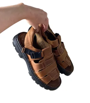 Vintage 90s Brown Leather Fisherman Sandals 🔥 thumbnail 1