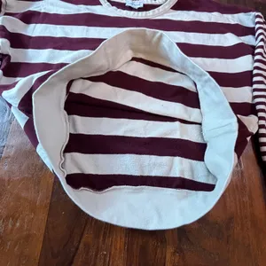 Evereve Womens XL Burgundy Cream‎ Striped Pullover Sweatshirt French Terry Boxy thumbnail 6