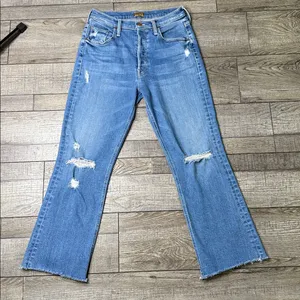 MOTHER The Tripper Ankle Fray Blue Distressed Straight Leg Jeans thumbnail 3