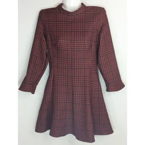 Zara Red & Black High Neck Plaid A-Line Mini Dress Women XS Skater‎ Girl Preppy thumbnail 2