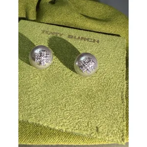 Tory Burch Moondance Pearl and Pavé Stacked T Logo Stud Earrings New Authentic thumbnail 3