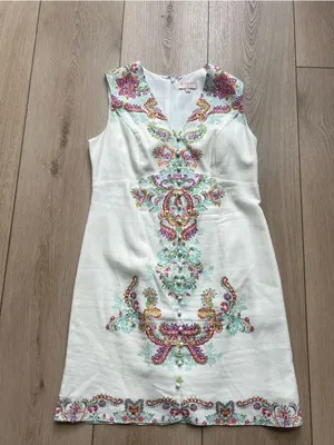 Anthropologie Ciebon White Embroidered V-Neck Shift Dress Floral Sleeveless Sm thumbnail 8