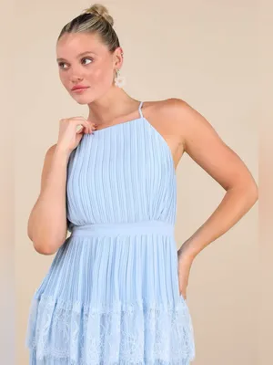 Lulu's Came For Cocktails Light Blue Pleated Tiered Lace Maxi Dress thumbnail 3