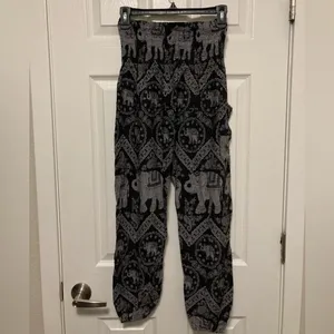 Earthbound Trading Co. Black Elephant Print Casual Pants thumbnail 7