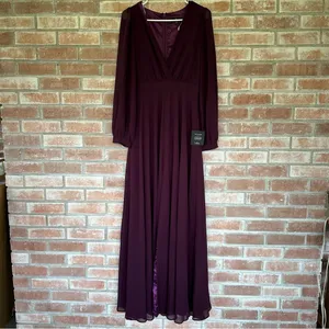Lulu’s Adoring You Long Sleeve Maxi Dress NEW Women’s Small Purple Chiffon Gown thumbnail 2