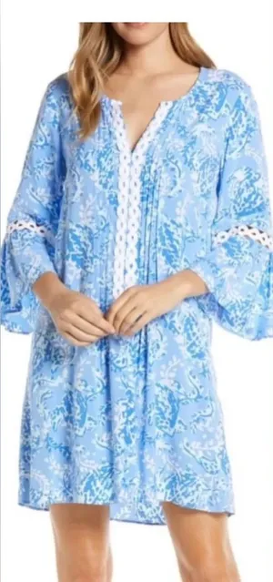 Lilly Pulitzer Hollee Dress in Turtely Awesome Blue Bell Sleeve Shift XS thumbnail 1