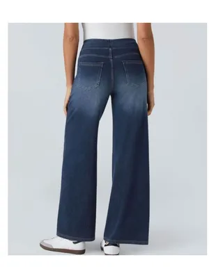 Halara L Wide-Leg High-Waist Denim Pants With Elastic Waistband And Pockets For thumbnail 3