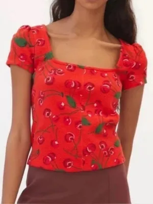 Maeve Anthropologie Red Square Neck Crop Top Small thumbnail 1