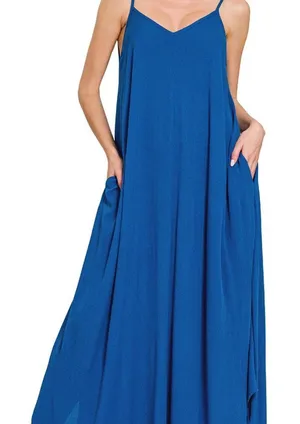 Zenana Woven Crinkle Cami Maxi‎ Dress with Side Pockets thumbnail 1